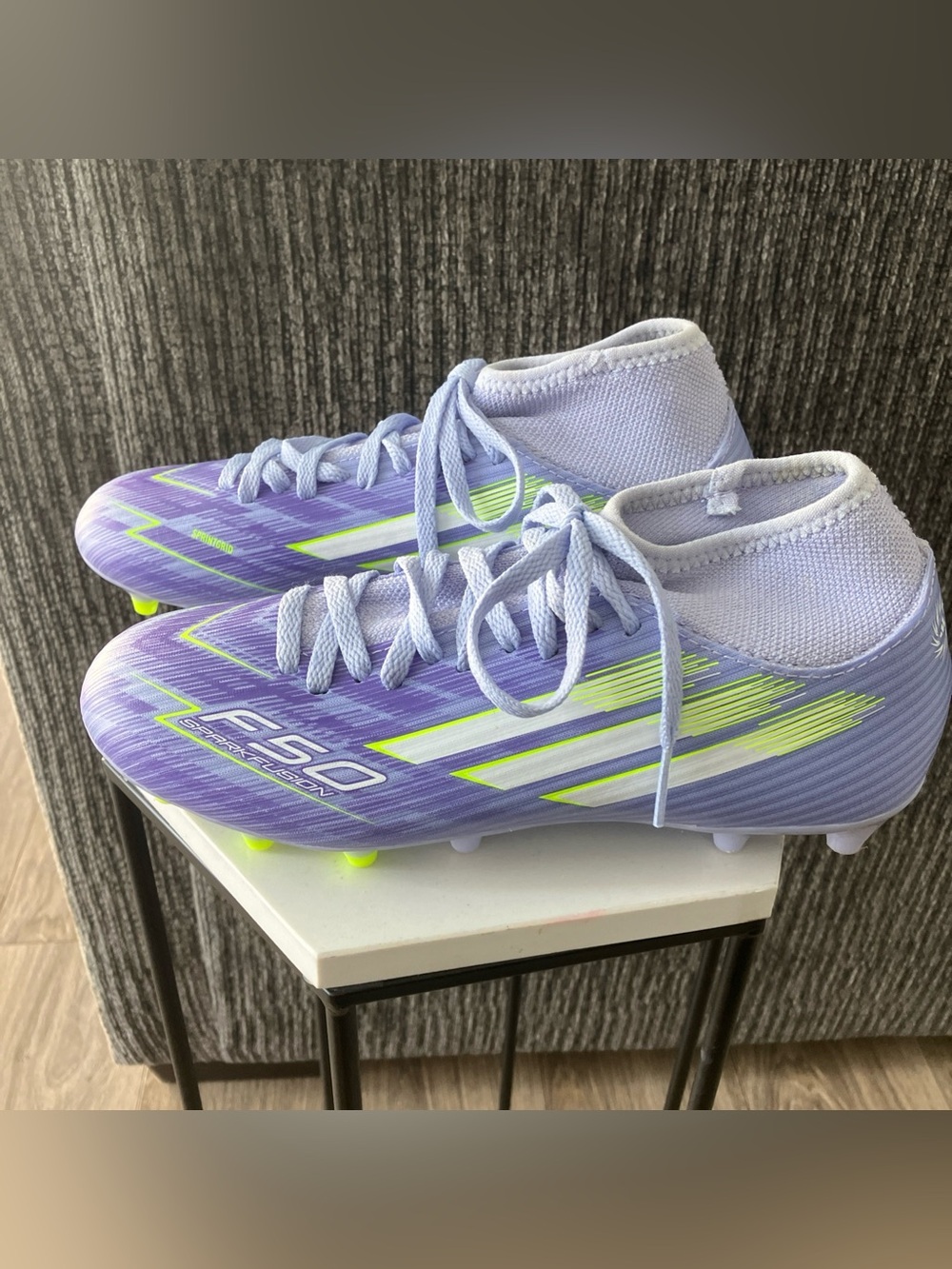 adidas Kids Lavender and Neon Yellow Soccer Cleats